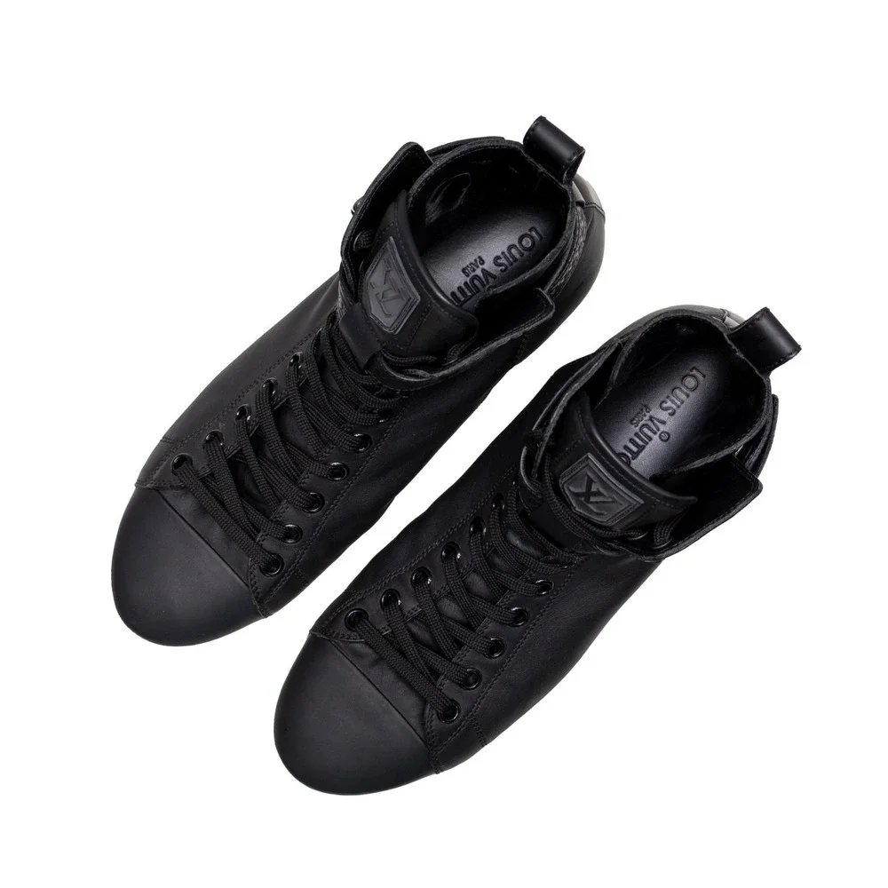 Louis Vuitton Falcon High Top Sneakers Black Leather LV Strap Trainers UK 8 US 9 - Picture 7 of 13